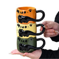 Novelty Design Embossed Cat Ceramic Coffee Cup Stackable Porcelain Breakfast Mug for Water Milk Tea for Parties Restaurants