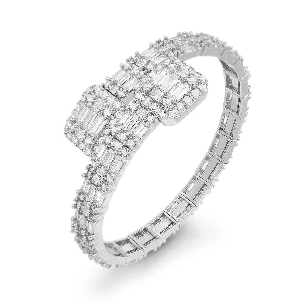 New Micro Pave 5A Cz Bling Men Jewelry Rectangle Cubic Zirconia Geometric Iced Out Hiphop Bangle Bracelet