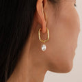 Wholesale 18K Gold Plated Pearl Fashion Women Stainless Steel U-Shaped Hoop Drop Earrings for Women