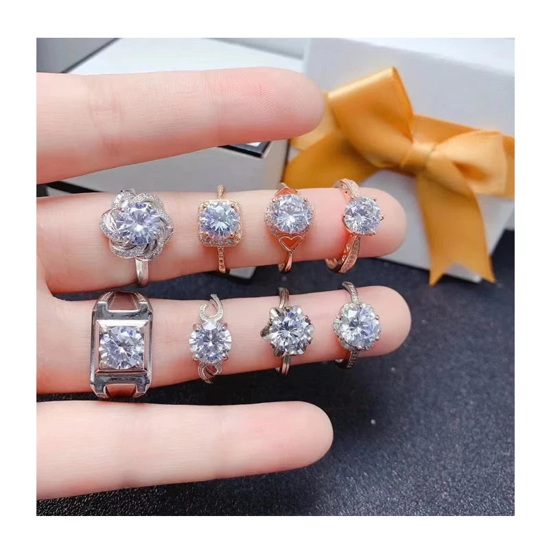 Factory Supply 925 Sterling Silver Minimalist 2 Carat Moissanite Engagement Wedding Rings