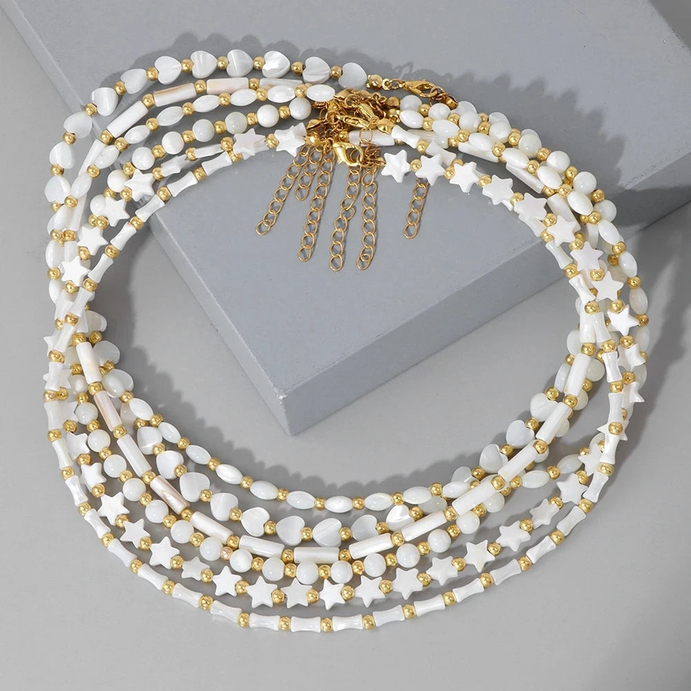 New Design Shell Beads Necklace Heart Star Round Shell Choker Necklace for Women Jewelry Gifts JNK9362