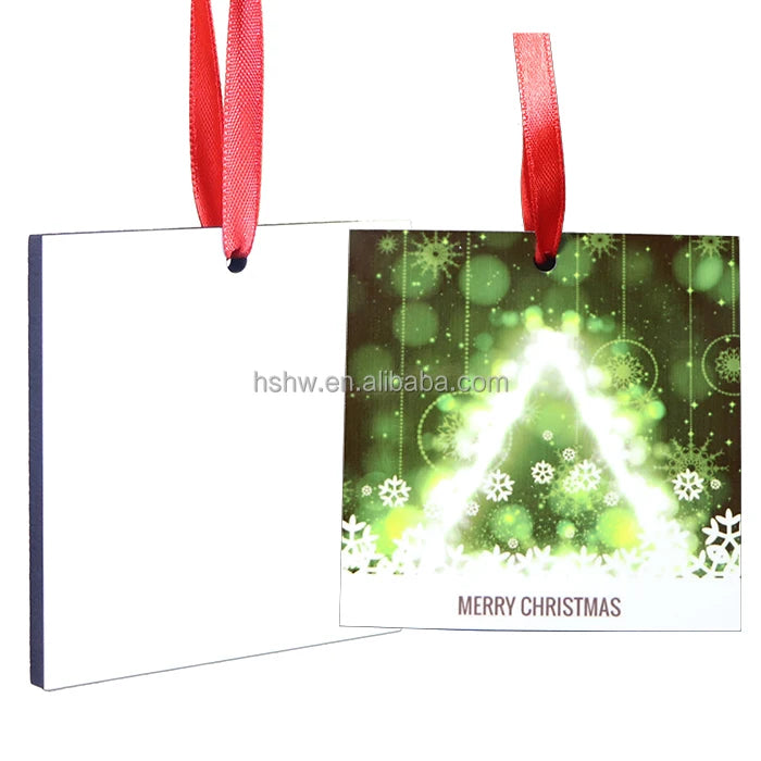 Huasheng HS000647 3 Inch Hanging Square Wood MDF Sublimation Blanks Pendant Ornament Christmas Crafts