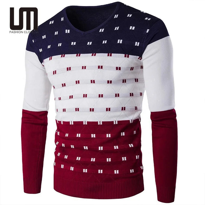 Liu Ming Autumn Fashion 2024 Men Clothing Patchwork Color Thin Knitted Pullover Sweater