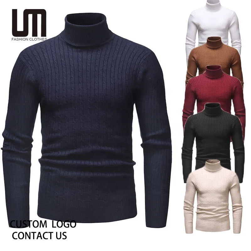 OEM Service Fall Winter Men Casual Turtleneck Knitting Pullovers Warm Plus Size Sweater