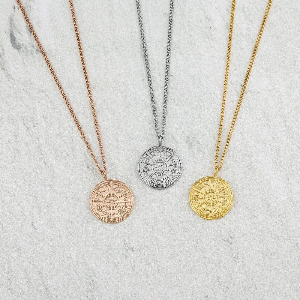 Gold Plated Stainless Steel Zodiac Sign Pendant Necklace with Box Chain-Gift for Unisex