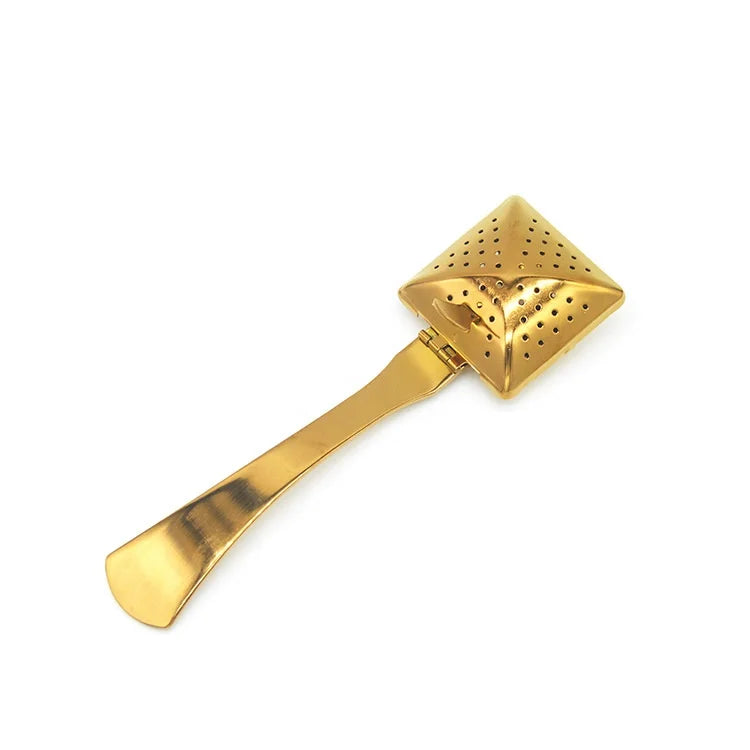 Custom Logo Long Handle Stainless Steel Gold Tea Infuser Strainer Spoon