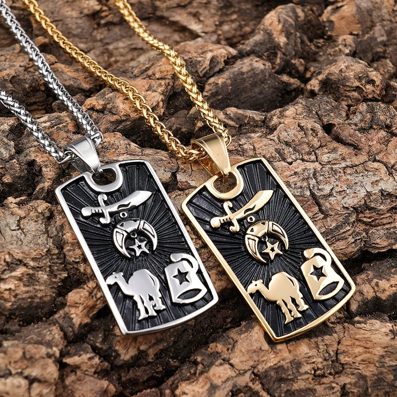 Stainless Steel Free Masons Masonic Moon Star Camel Shrine Symbol Charms 18k Gold Plated Silver Pendant Necklaces for Men Women