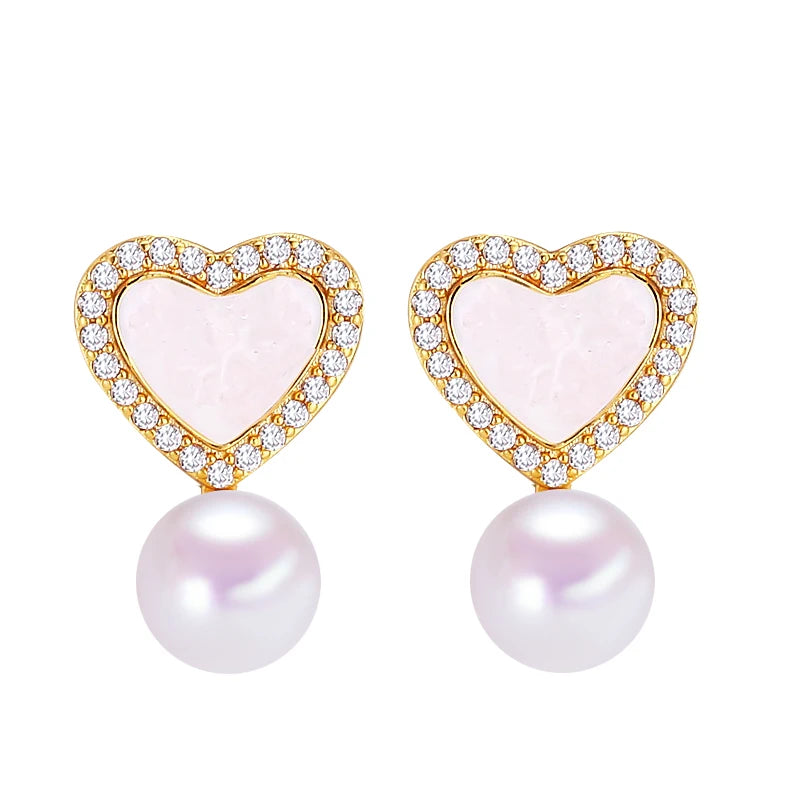 New Luxury Heart-shaped Broken Ice Crystals Pearl Jewelry Natural Freshwater Pearl Stud Earrings for Women