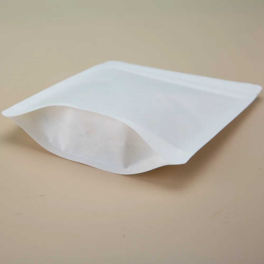 Compostable Biodegradable HF Brand Gravure Printed Doypack White Kraft Paper Bottom Insert PLA Paper Seal Bag Snack Bean Dry