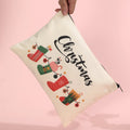 Printing Cotton Merry Christmas Gift Bag Stock Ready to Ship Canvas Makeup Cosmetic Zipper Pochette for Christmas Giveaways