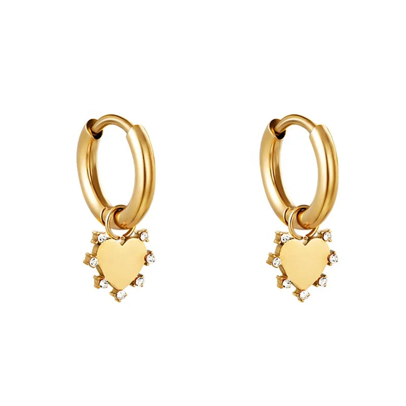 Milskye 18k Gold Plated Jewelry 925 Sterling Silver Cubic Zirconia Heart Charm Hoop Earrings