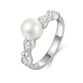 Wholesale Customized 925 Sterling Silver Women's Rhodium Plated Pearl Rings for Wedding & Engagement Trendy Summer Accessories