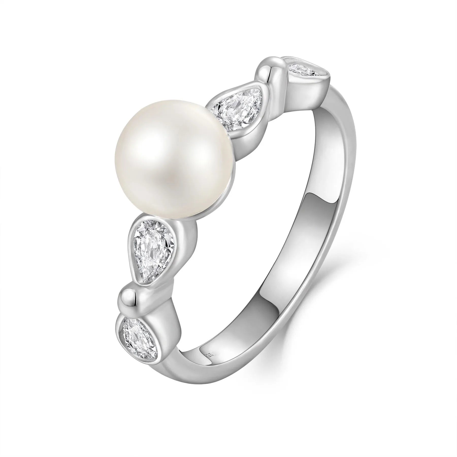 Wholesale Customized 925 Sterling Silver Women's Rhodium Plated Pearl Rings for Wedding & Engagement Trendy Summer Accessories