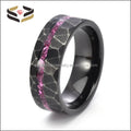 Vintage Black Faceted Tungsten Carbide Ring Whiskey Barrel Wood Stone Deer Antler Inlay Offset Engagement Party