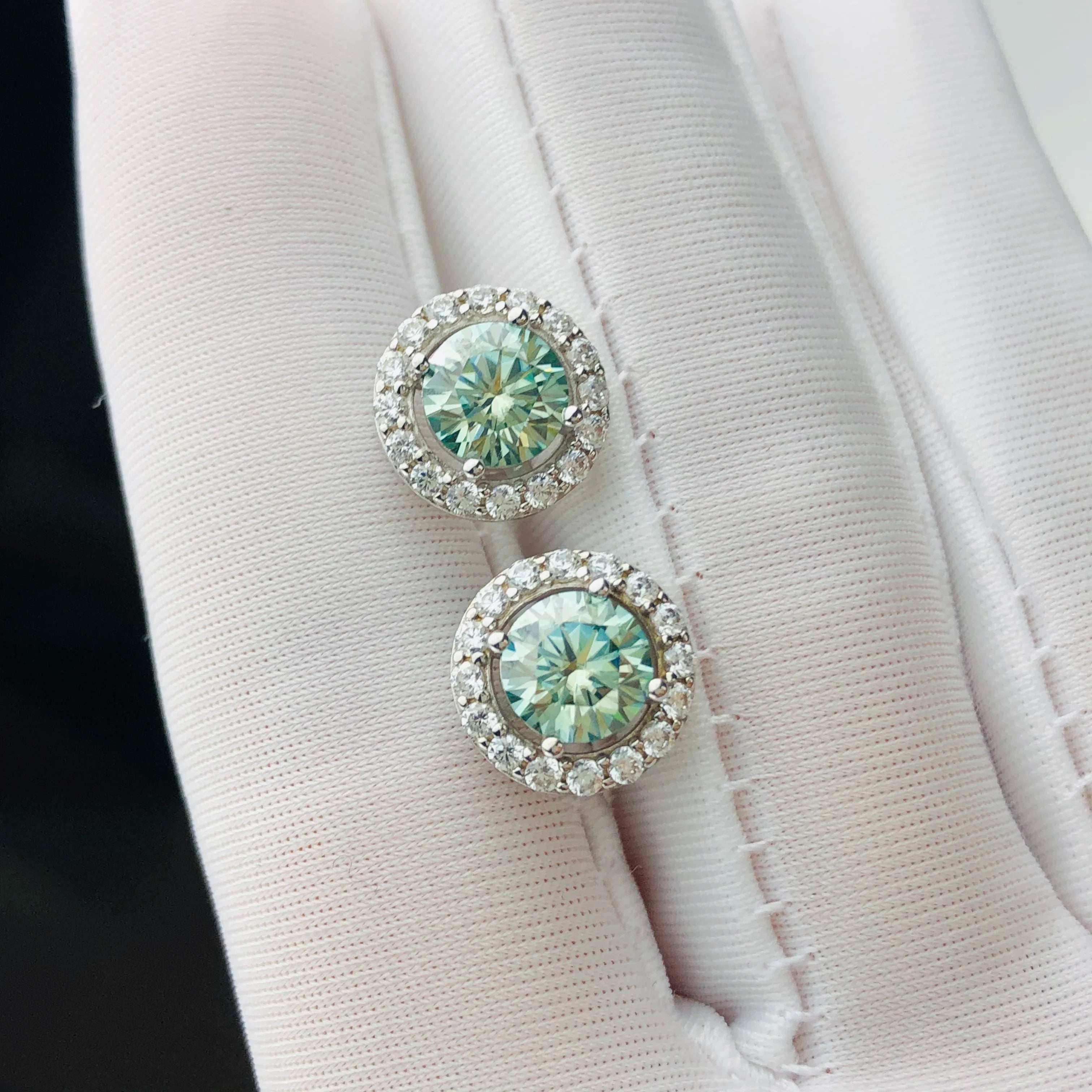 XINGYUE Romantic Light Blue Round Cut Monssanite Diamond Stud Earrings Jewelry Micro Gems 925 Silver Women's Rhodium Plated