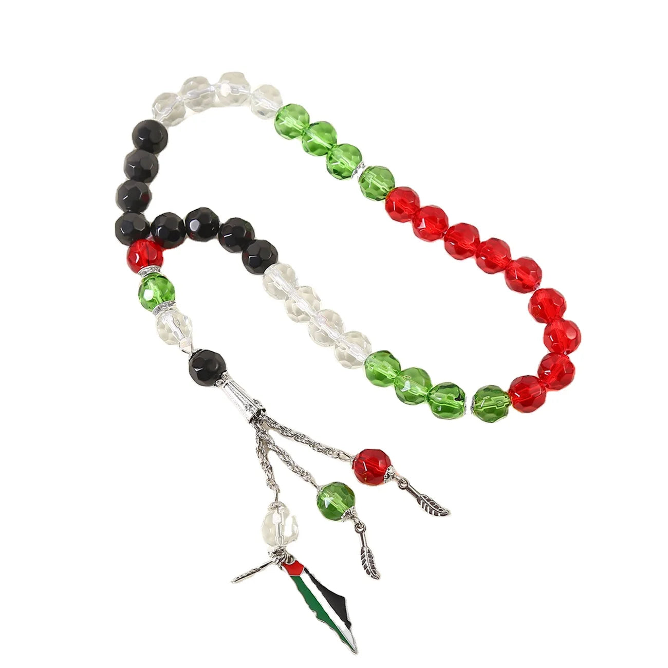 Muslim Prayer Beads 10mm Elegant Red Green White Glass Beaded Bracelets Silver Plated Islamic Rosary Crystal Tasbih Wedding Gift