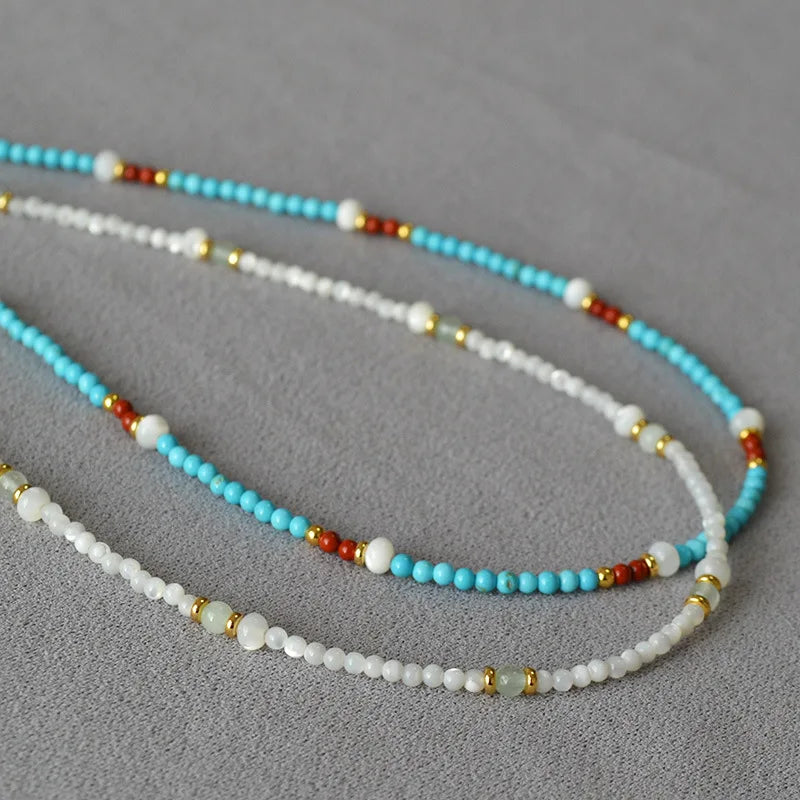 Beautiful Natural Stones Shell Beaded Choker Necklace