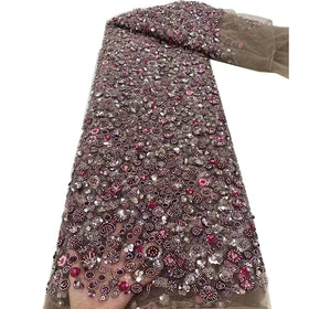 African Beaded Lace Fabric Sequin Elegant Heavy Luxury 3D Lace Sequence Eco-Friendly 5 Yards for Bags Polyester Custom Colors