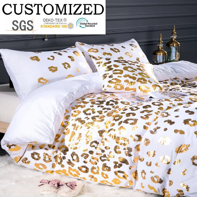 European and American Home Textiles Bedding Three-piece Set Bronzing Texture Quilt Cover Kit Polyester Bedding Set