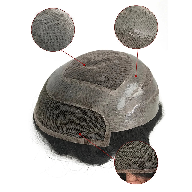 Hot Sell 4 Holes Mono Lace Base Natural Human Remy Hair Men Toupee With Front Lace Bleached