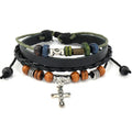 Wholesale DPANCO New Fashion Jewelry Genuine Leather Alloy Antique Silver Plated Adjustable Charm Cross Pendant Bracelets for