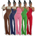 Custom Logo 2026 Summer Casual Multi Color Two-pieces Pant Set V Neck Sleeveless Tank Top and Side Slit Sweatpants
