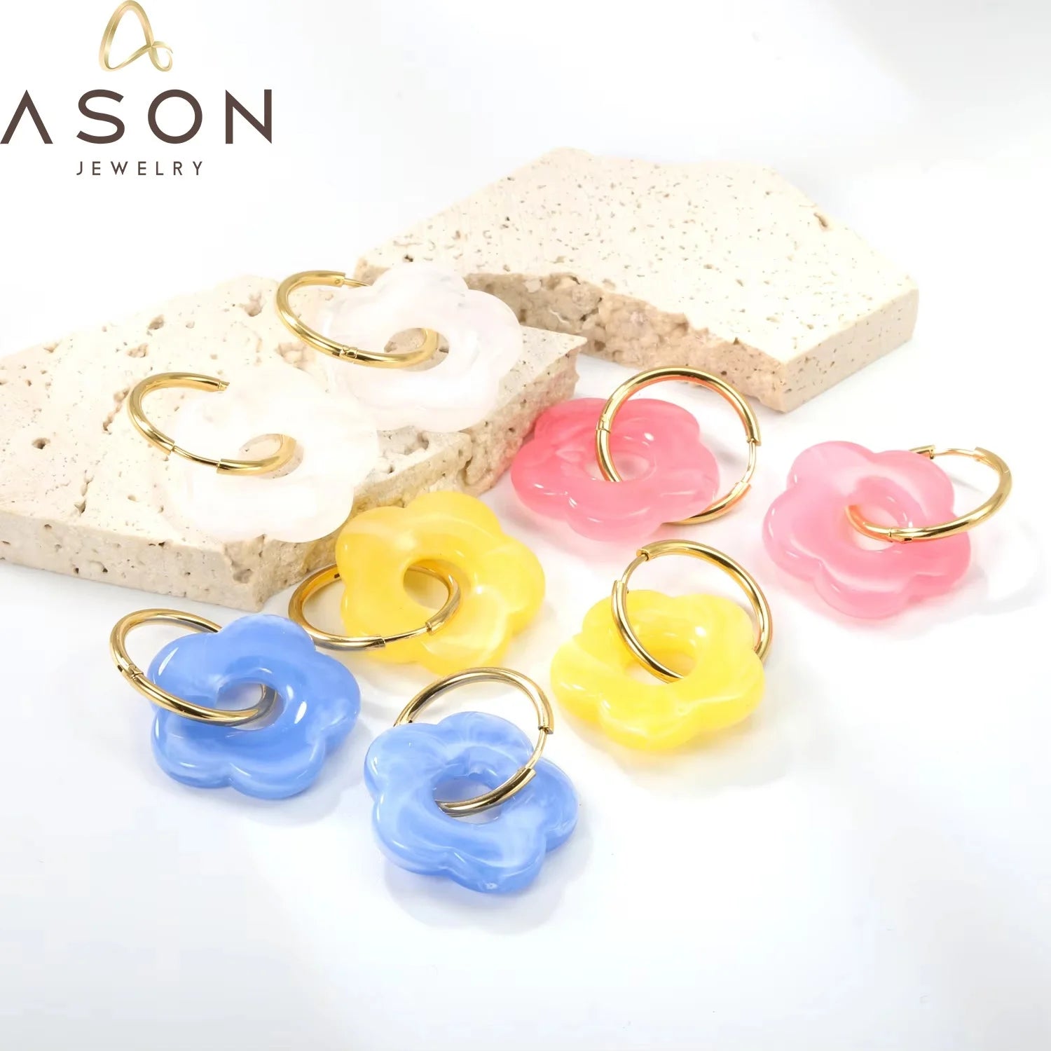 Ason Hot Selling Elegant Hoop Earrings 316 Stainless Steel 18k Gold Plated Jewelry  Cute Flower Hoop Piercing  Earrings Jewelry