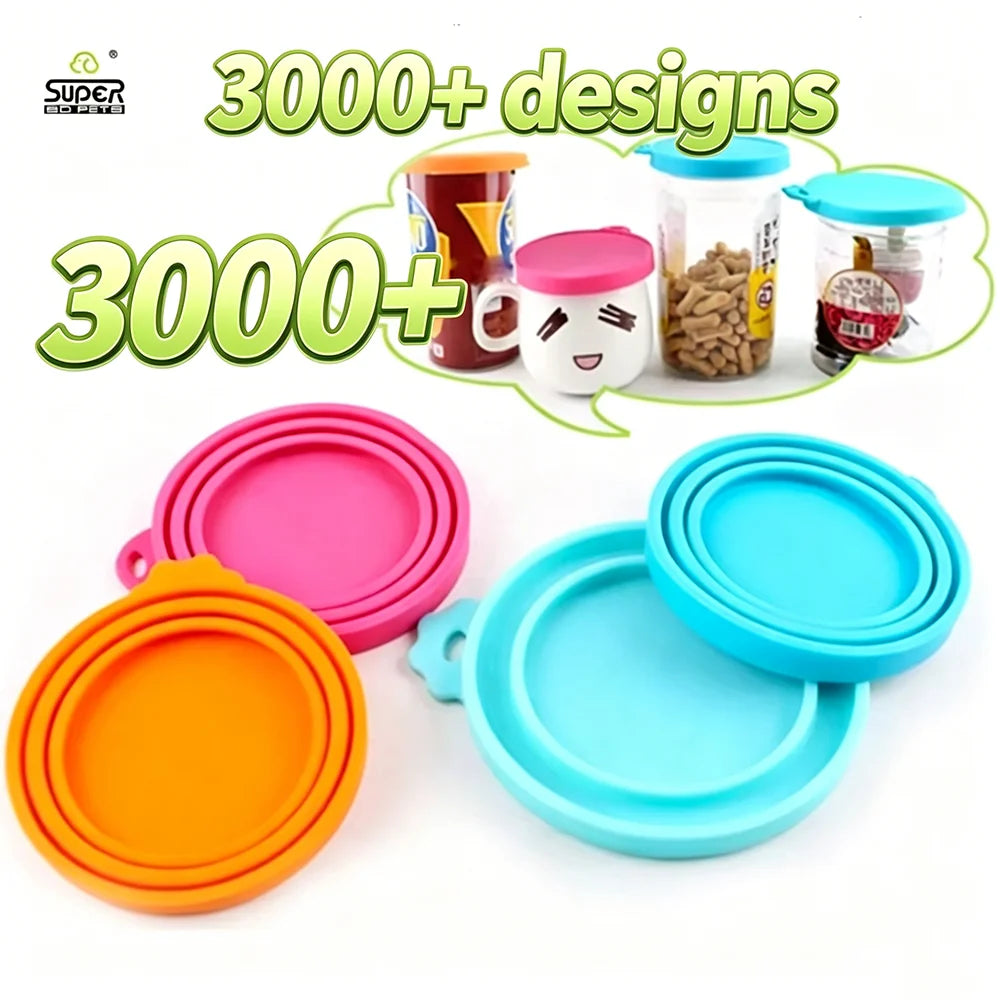 Super Design Brand Fits 2.56" 2.99"" 3.35"" Airtight Food Fresh Cover for Can Cup Jar Glasses Cat Dog Pet Food Silicone Can Lid"