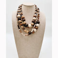 Vintage Brown Wood Necklaces Neutral Tribal Jewelry Beads 4 Strands Large Round Smooth Rhodium Plated Short Necklace Retro Style