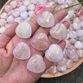 New Arrivals Polished Engraved Gemstone Carvings Crystal Heart in Pink Rose Quartz for SisterStone Gift