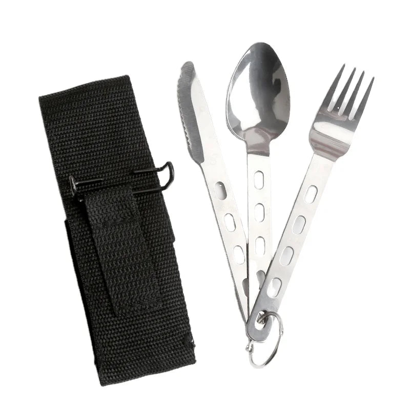 Outdoors Cutlery Set of 3 Pieces Ring Cutlery for Camping and Backpacking Stainless Steel Cutlery Set