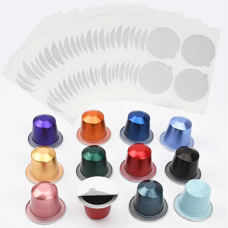 100pcs Disposable Espresso Compatible Pods Empty Aluminum Foil Coffee Capsule with Self Adhesive Seals Stickers Covers Lids MegaBDM
