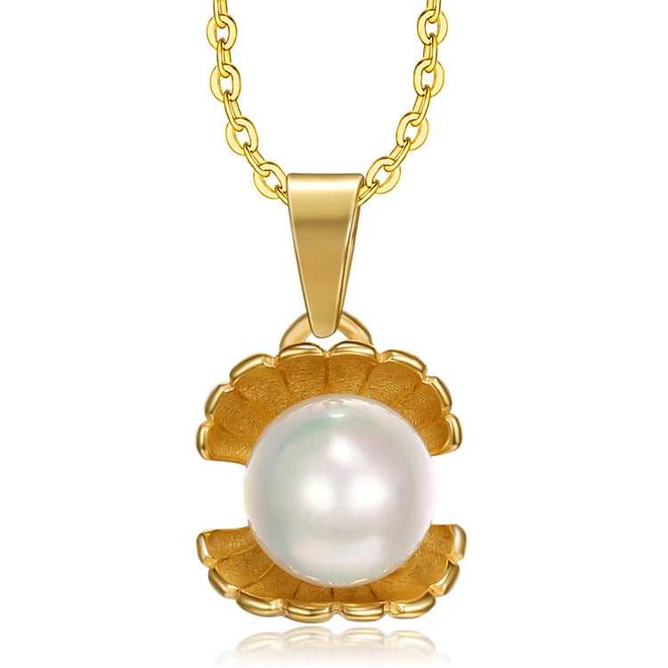 Fashion Women Jewelry Shell Design Charm Stainless Steel Freshwater Pearl Pendant Necklace for Wedding Gift