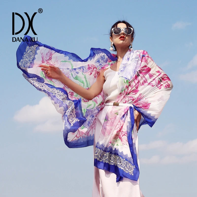 100% Mulberry Extra Large Silk Pashmina Scarf Shawls and Wraps for Women Evening Dress Summer Travel Floral Blanket