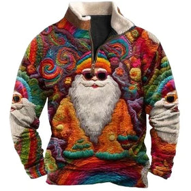 Spring Autumn Fitspi Mens 3D Digital Printing Turtleneck Sweatshirt Half Zipper Christmas Sweater Custom Wholesale