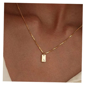 VKME Dainty Stainless Steel 18k Gold Plated Initial Necklace Women Minimalist Engraved Custom Name Letter Pendant Necklace