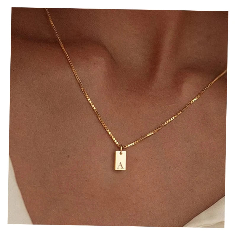 VKME Dainty Stainless Steel 18k Gold Plated Initial Necklace Women Minimalist Engraved Custom Name Letter Pendant Necklace
