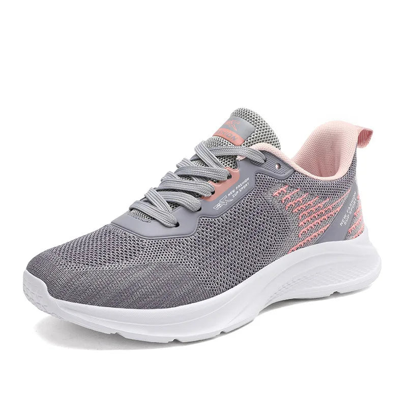 Women's Round Toe Lace-up Trainers Mesh Breathable Women's Running Shoes Thick Bottom Wearable Anti-slip Ladies Casual Shoes