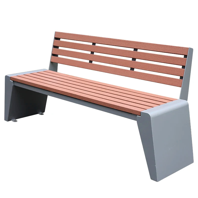 Outdoor Furniture Commercial Water-resistant Wood Metal Outside Park Bench Urban Street Public square WPC Wooden Seating Bench