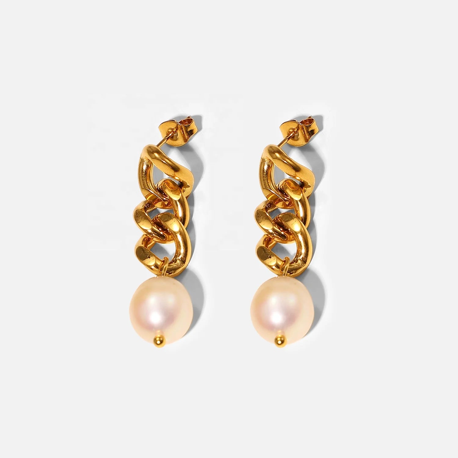 New Arrival Baroque Pearl Drop Earrings Stainless Steel Chain Freshwater Pearl Drop Earring