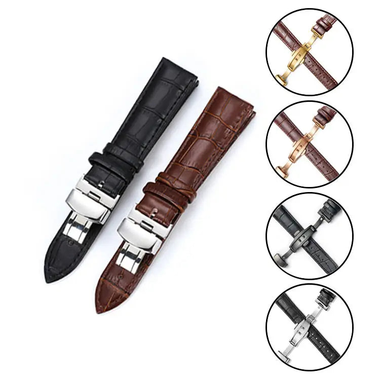 Universal Genuine Leather Band with Butterfly Steel Buckle Elegant Watch Strap Charm