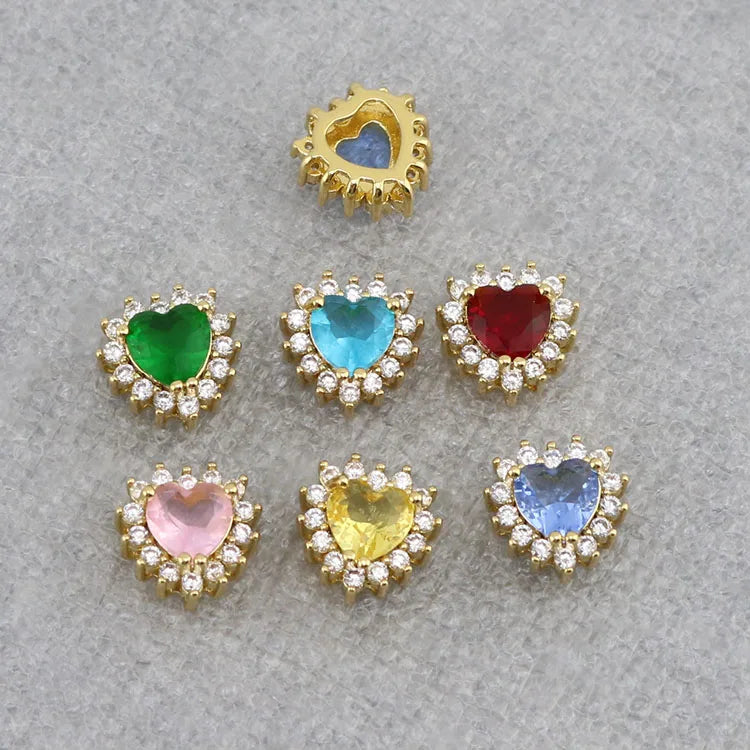 CZ8759 Dainty MIni Minalist 18k Gold Plated Cubic Zirconia CZ Zircon Solitaire Heart Charm Pendant Beads for DIY Jewelry Making