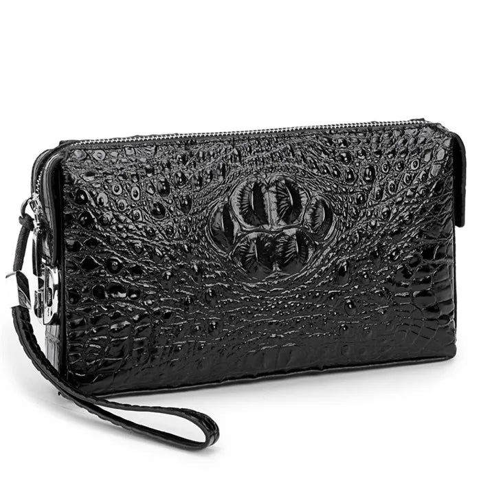 Wholesale Men's Vintage Genuine Leather Clutch Wallet Alligator Pattern Zipper Anti-theft Code Lock Large Capacity Handbag