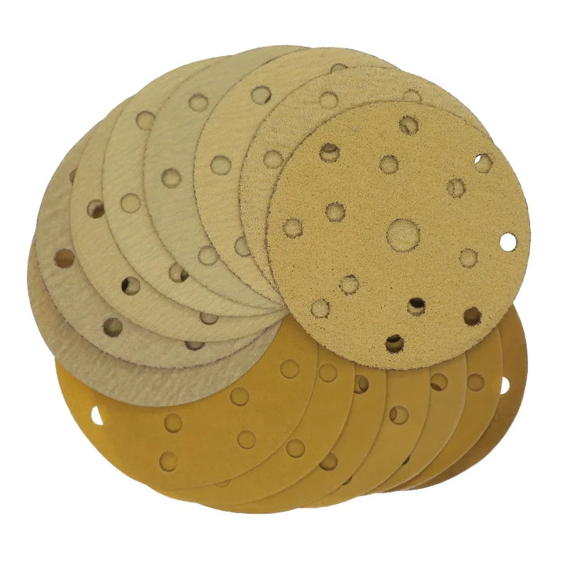 6Inch 150MM 15 Holes Yellow Hook and Loop Abrasive Paper Aluminum Oxide Sandpaper for Abraive Tools Automotive Metal Polishing