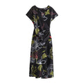 Women's 2025 New Vintage Retro Satin V-Neck Dress Floral Printed Midi Length for Summer Season Woven XS Size Made of Spandex