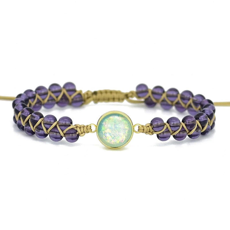 Natural Amethyst Stone Bracelet Double-layer Handwoven Round Gemstone Charm Beaded Bracelet Healing Anxiety for Women Jewelry