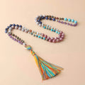 Bohemian Mala Necklaces for Wedding Gift Semi-Precious Gemstone 108 Hand Knotted Beaded Tassel Pendant Chakra Rosary Necklace