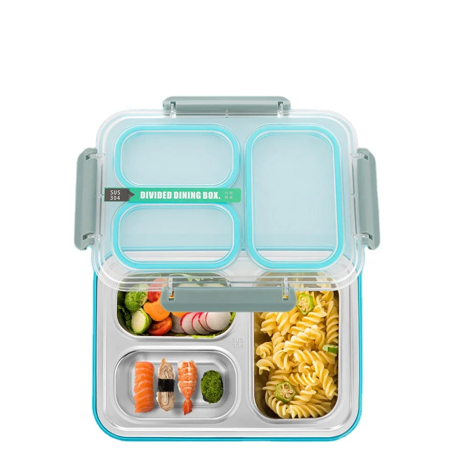 304 Stainless Steel Lunch Box Spill-Proof Compartments Divided Office Worker Food Container with Preservation Paper Food Grade