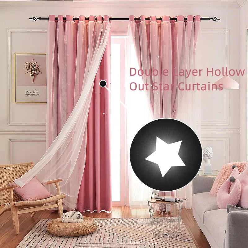 Latest Curtain Designs Lovely 5 Colors Double Layer Star Cut Out Living Room Decor Stars Blackout Curtains for Girls Bedroom