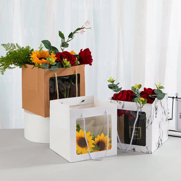 Wholesale Tote Bag Valentine's Day Birthday Transparent Window Flower Gift Bag for Flower Shop